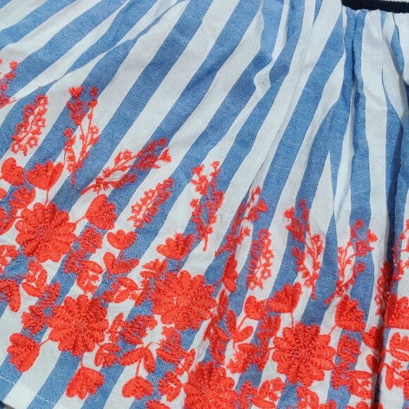 Seed Heritage Girls 5 Blue White Stripe Cotton Skirt Red Floral Embroidery Kids - Picture 3 of 6